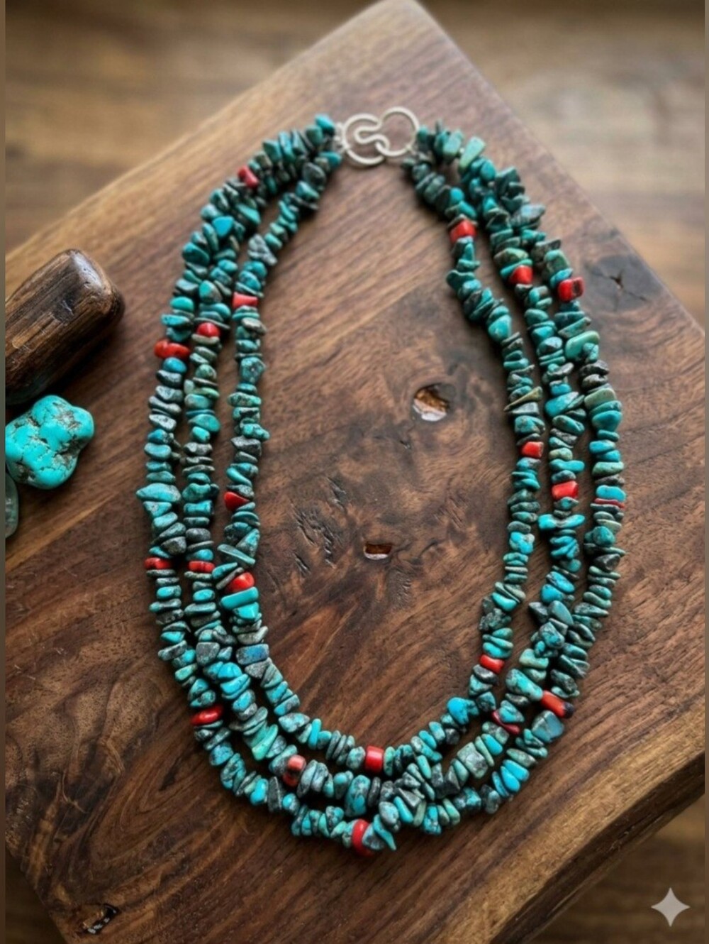 Handmade Kewa / Santo Domingo Turquoise Chip And Coral Beaded Necklace "16"